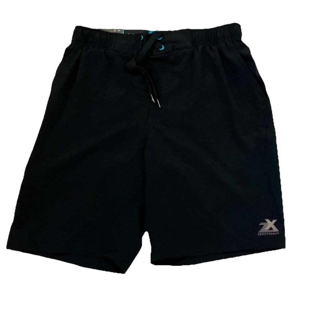 ZEROXPOSUR Black Shorts Mens Size Medium‎ M Side Pocket Elastic Waist Swim $48